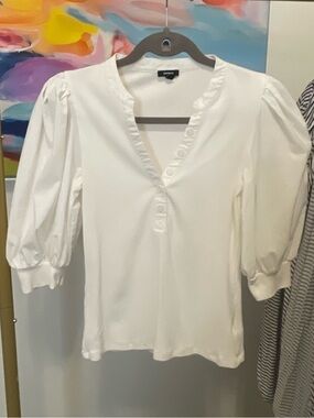 Express White Puff-Sleeve V-Neck Blouse Small